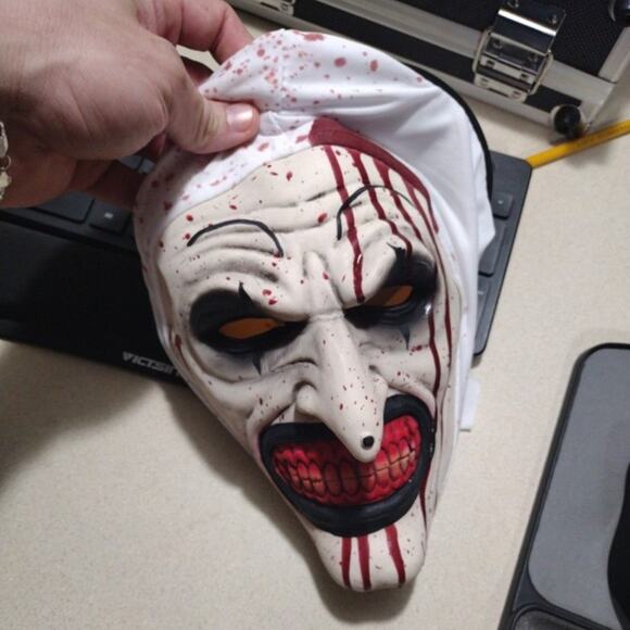 Black Hat Clown Mask Terrifier Costume Latex Art Mask Halloween Cosplay Prop NEW - Picture 1 of 3